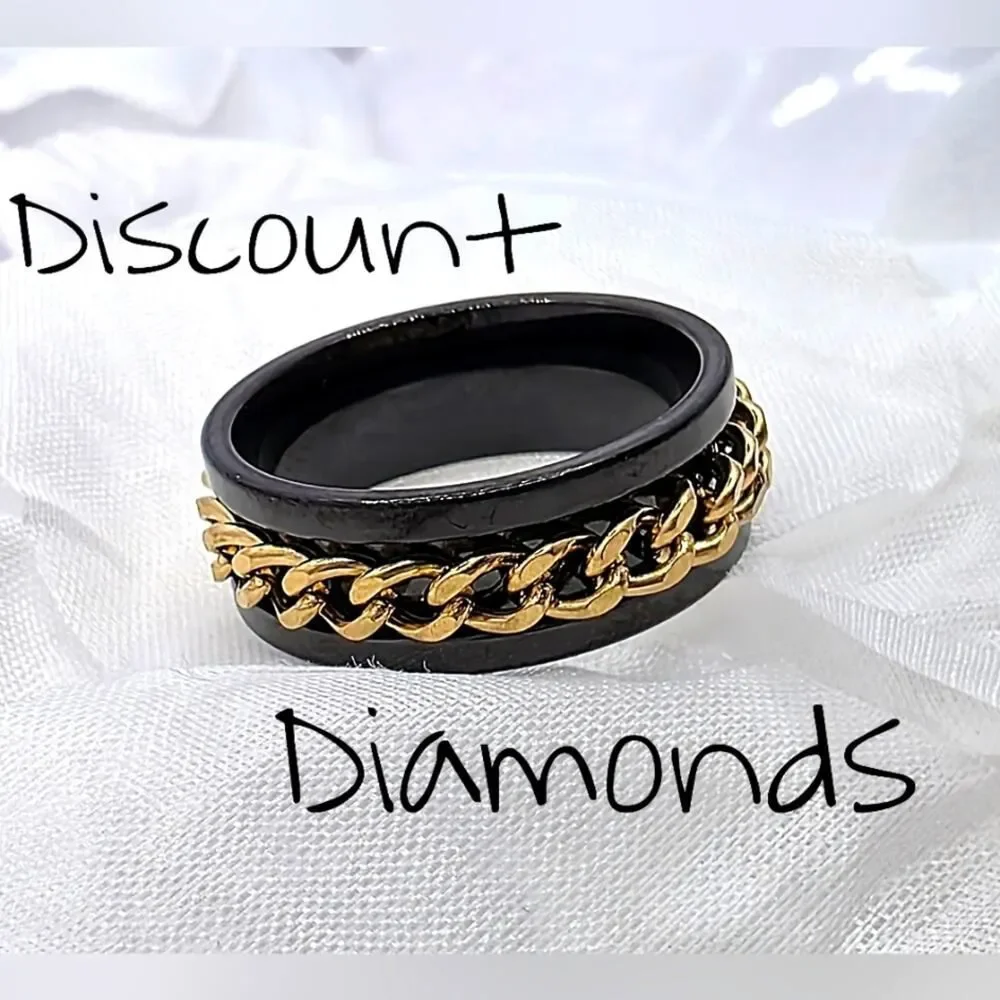 Men's SPINNER Titanium Gloss Black Ring - Gold Center